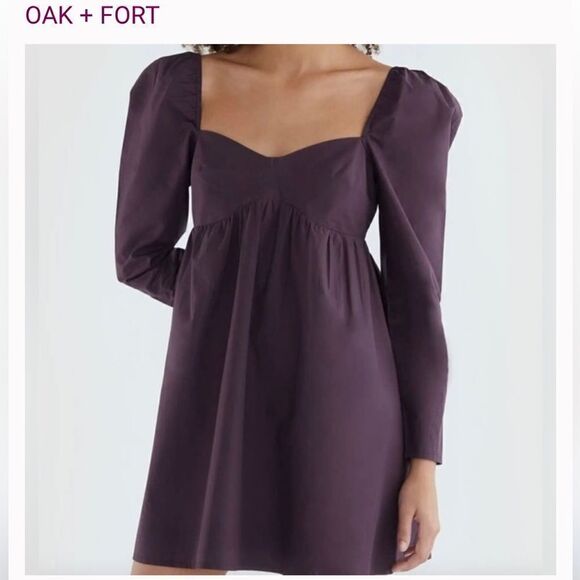 Oak + Fort Sweetheart Puff Sleeve Mini Dress Sz L - Picture 1 of 7